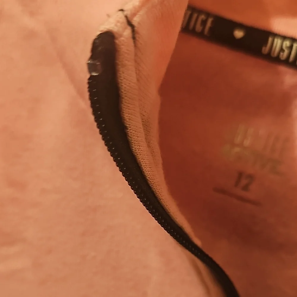 Justice Pink and Black Logo Soccer Zip Up Pullover Sweatshirt Size 12